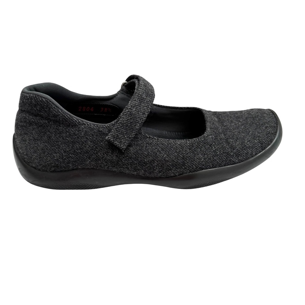 VINTAGE PRADA LINEA ROSSA SPORT GRAY WOOL MARY JANE FLATS WITH VELCRO CLOSURE - Picture 5 of 16